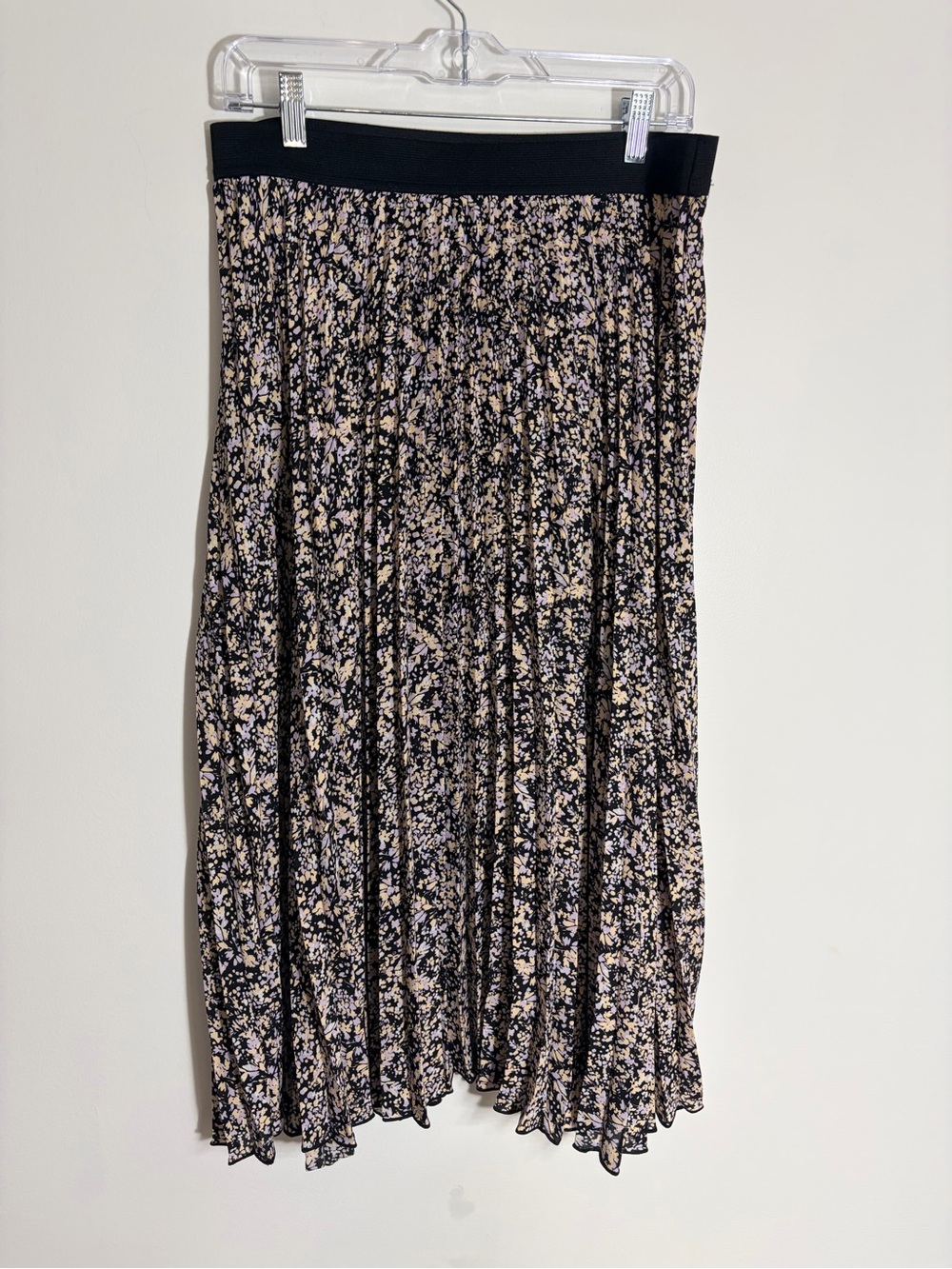 Vince Camuto Black and Cream Pleated Floral Midi Skirt size L